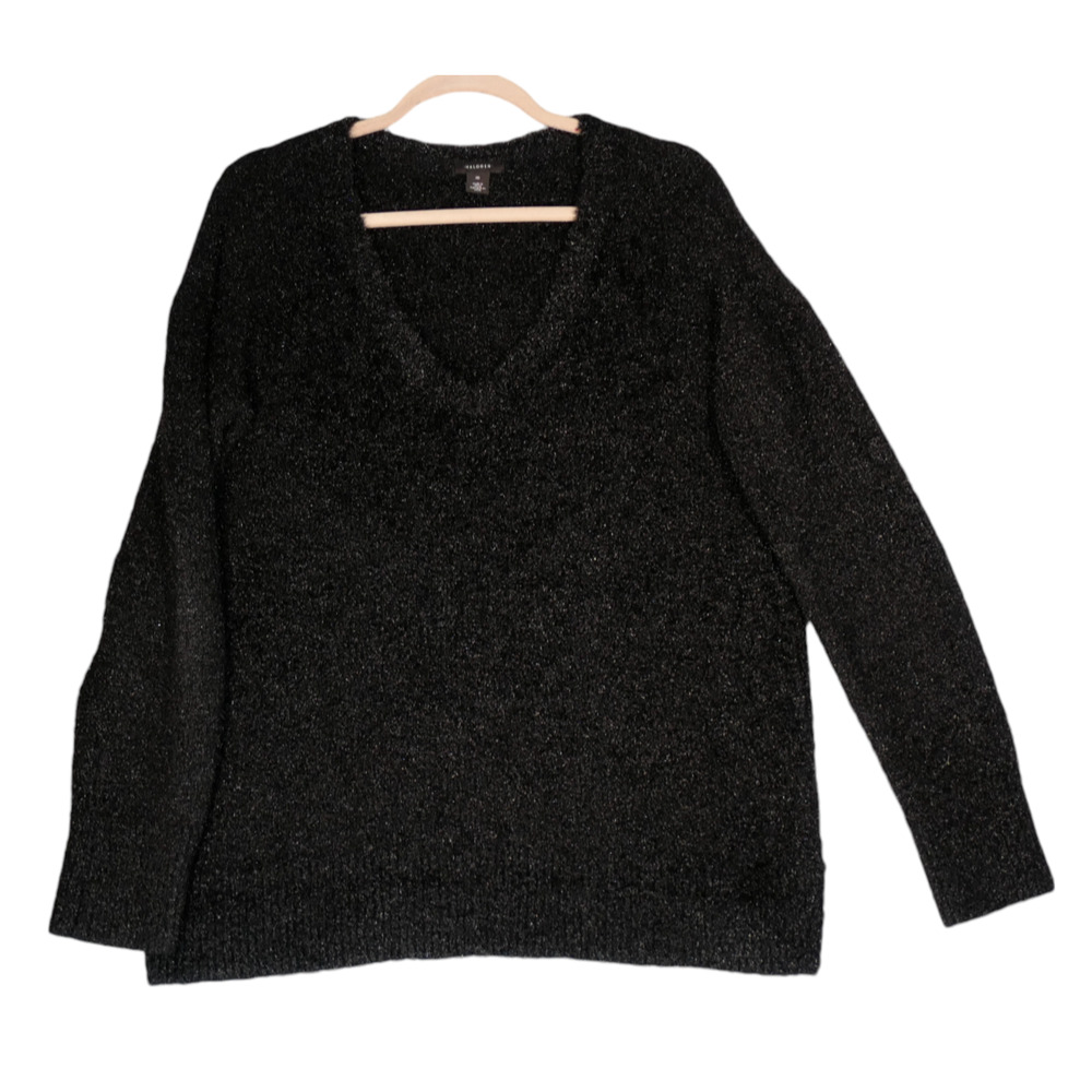 Halogen Sweater Womens M Black Fuzzy Shimmer Oversized Soft Girl Romantic